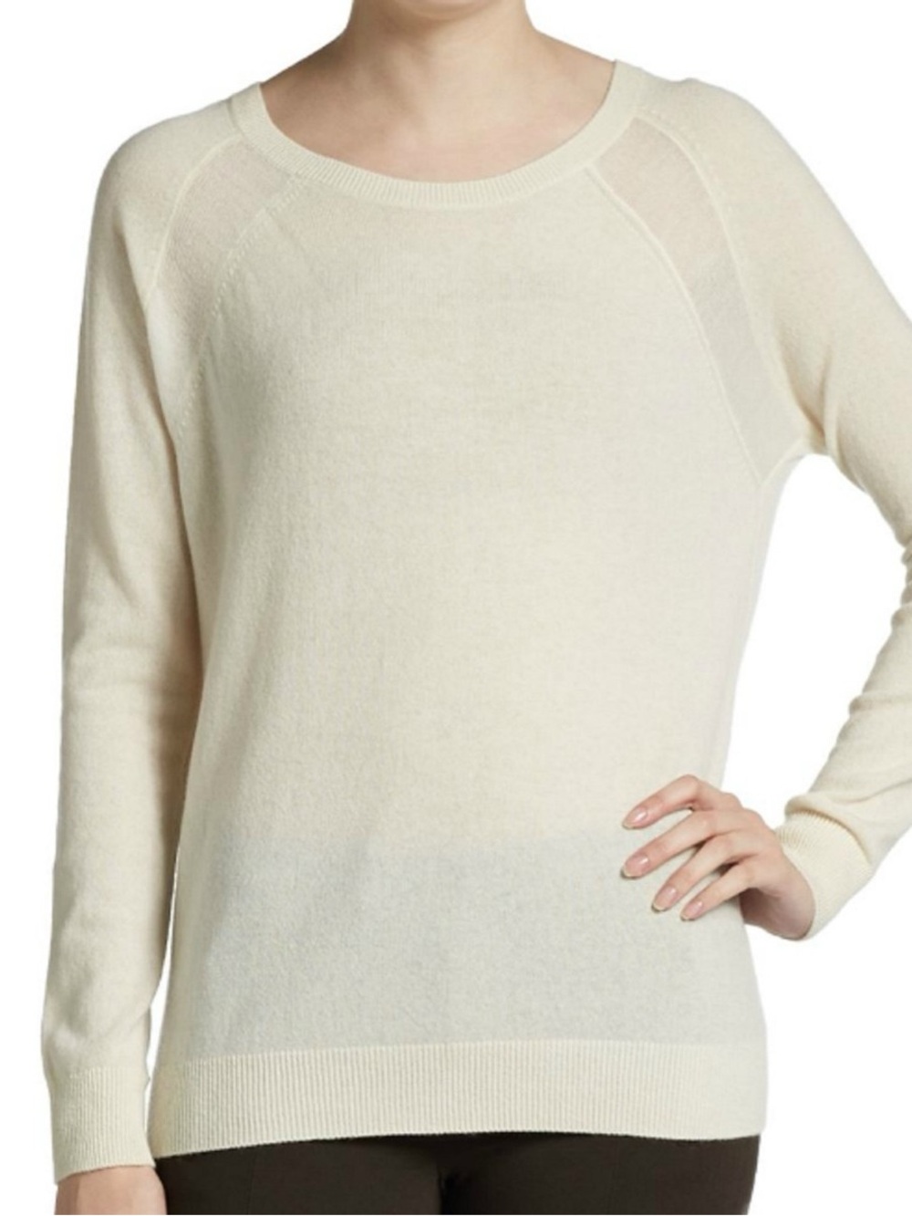 Cream Crewneck Vince Sweater with Sheer shou